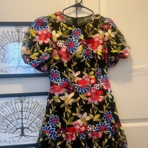 Floral Embroidered Dress with Puff Sleeves